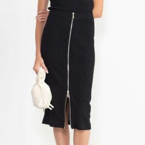 Veronique Miljkovitch Black Knit midi skirt zip front back office career size S